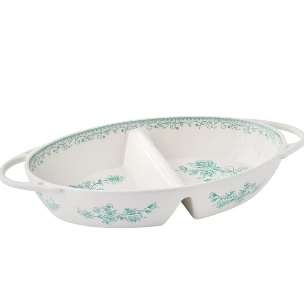 💜 New The Pioneer Woman Agatha  Green and White Floral Divided Dish